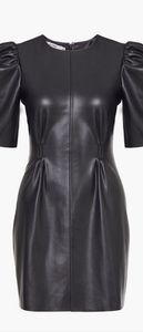 JustFab black Faux Leather Puff Sleeve Dress